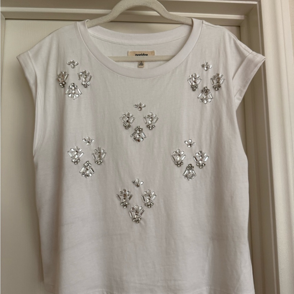 White Embellished Top by Anthropologie